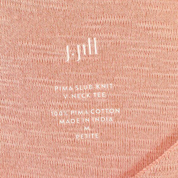 J.Jill Pima Cotton Slub Knit Tee T-Shirt Sz MP Peach V-Neck Casual Cottagecore - Picture 3 of 7